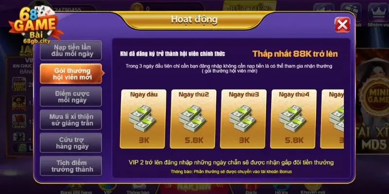 Khuyến mãi dành cho tân binh khi đăng ký thành công